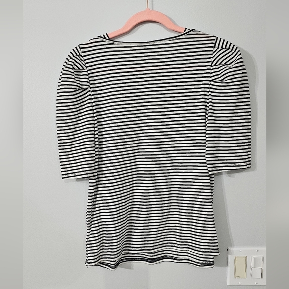 Who What Wear Black and White Puff Fitted 3/4 Sleeve T-Shirt - Picture 4 of 4